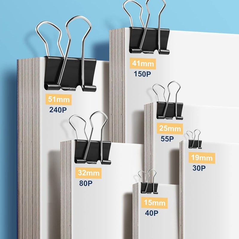 EFOK 208 PCS Binder Clips Paper Clamps Assorted Sizes, Metal Paper Binder Clip, Black Binding Paperwork Clamp Bulk, School Teachers Office Supplies - Image 5